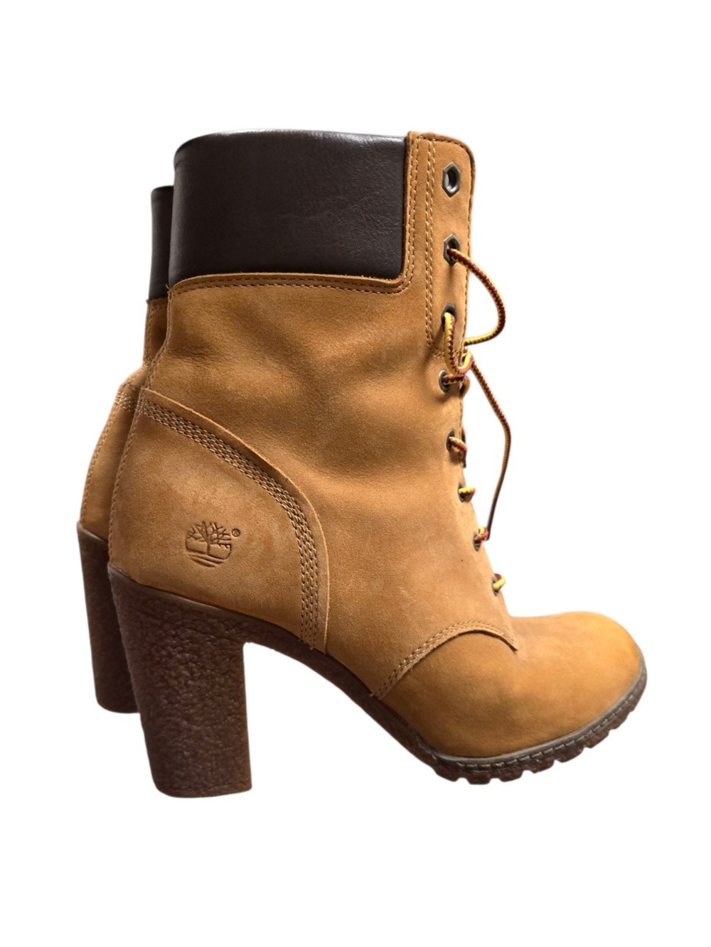 7.5us Timberland Women's Wheat Nubuck Lace-Up Heeled Boots